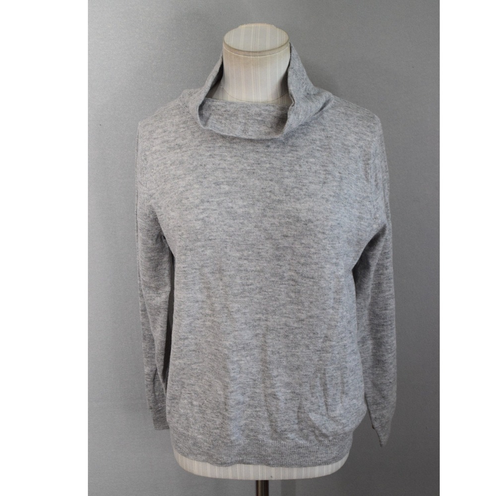 WoolOvers Sweater Medium Grey Merino Wool Cashmere Cowl Neck Women Pullover Knit